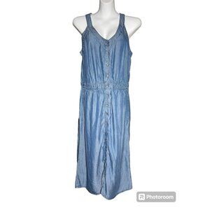J. Jill Chambray Shirt Dress Women’s Medium Blue Sleeveless Pockets Button Up